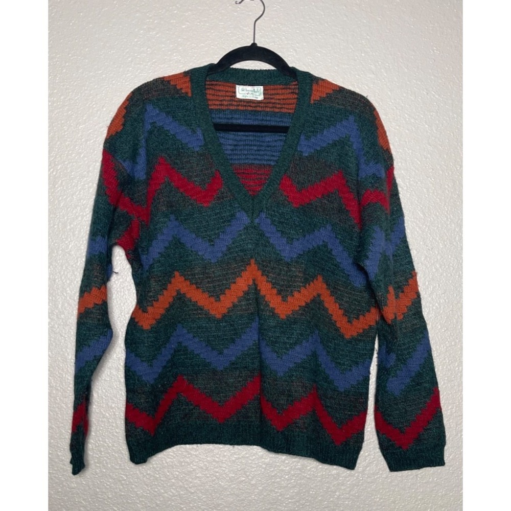 Vintage Benetton Sweater Size 48 Med Multicolor‎ Chevron Italy 80s